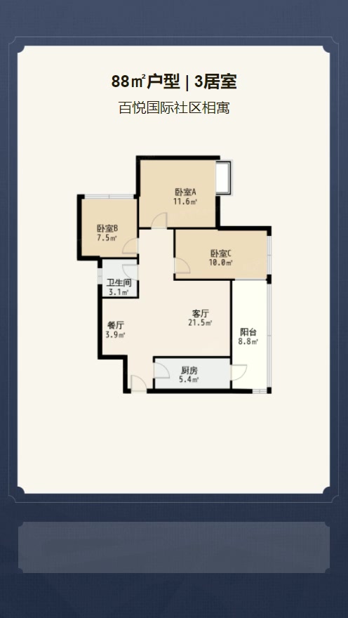 3居室88㎡【百悦国际社区相寓】