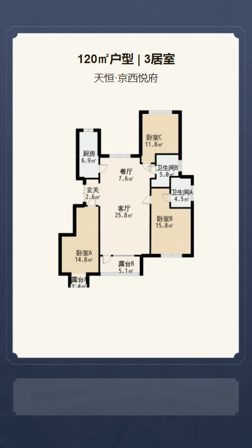 3居室120㎡【天恒·京西悦府】