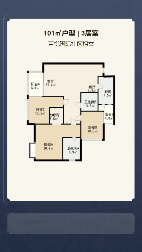 3居室101㎡【百悦国际社区相寓】